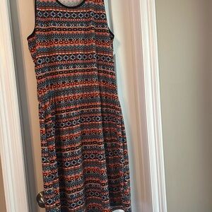 LuLaRoe Sleeveless Dress with Orange and Blue Pattern